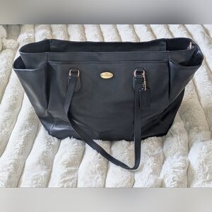 Coach Dark Navy Blue Crossgrain Leather Baby Diaper Multifunction Bag Tote Purse